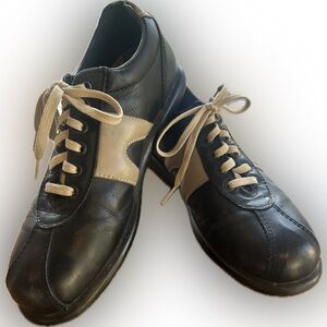 Camper Pelotas Black Leather Oxfords with Tan Contrast - Size 39
